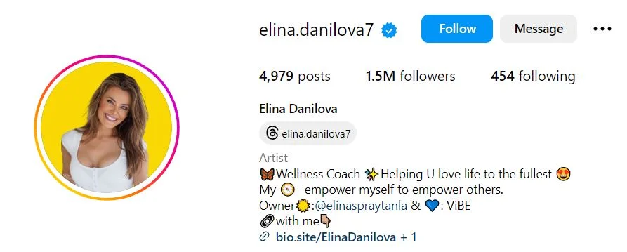 Elina Danilova's Instagram account