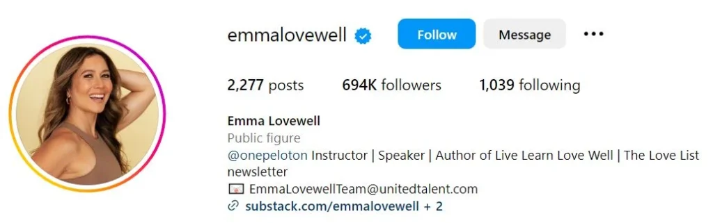 Emma Lovewell's Instagram account