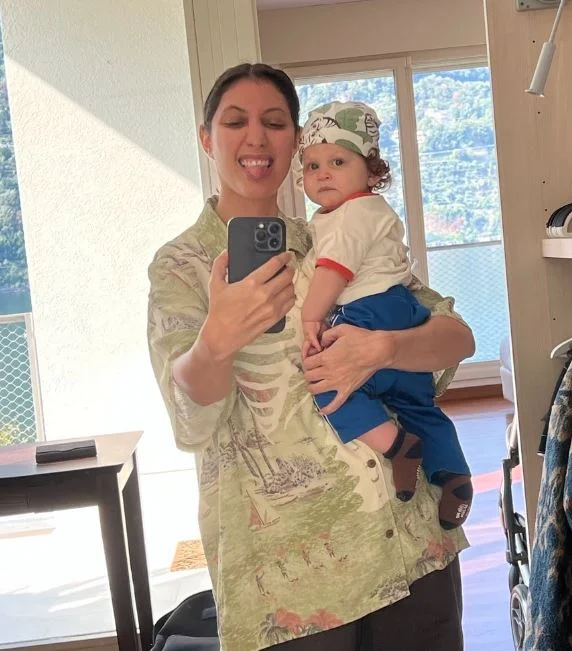 Francesca Sloane with her son