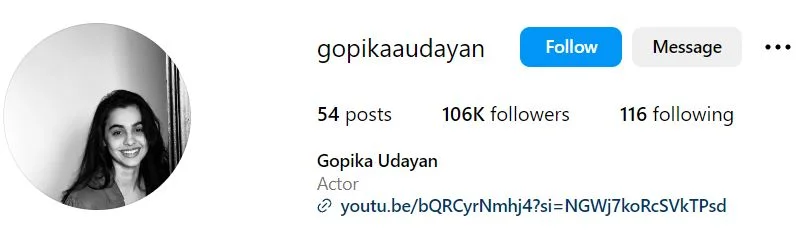Gopika Udayan's Instagram account