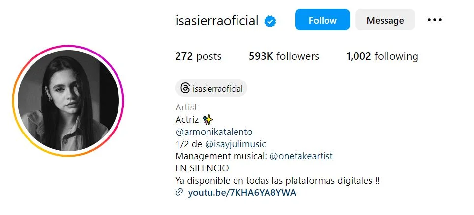 Isabella Sierra's Instagram account