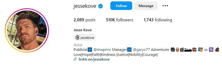 Jesse Kove's Instagram account