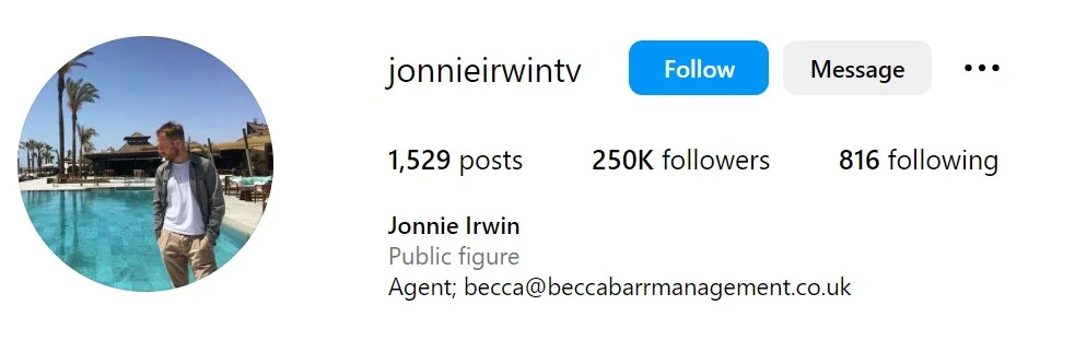 Jonnie Irwin's Instagram