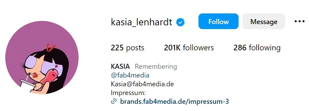 Kasia Lenhardt's Instagram account