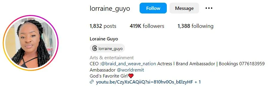 Lorraine Guyo's Instagram account