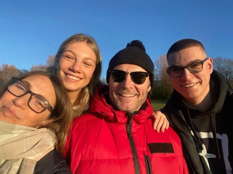 Mallorca with his wife and kids