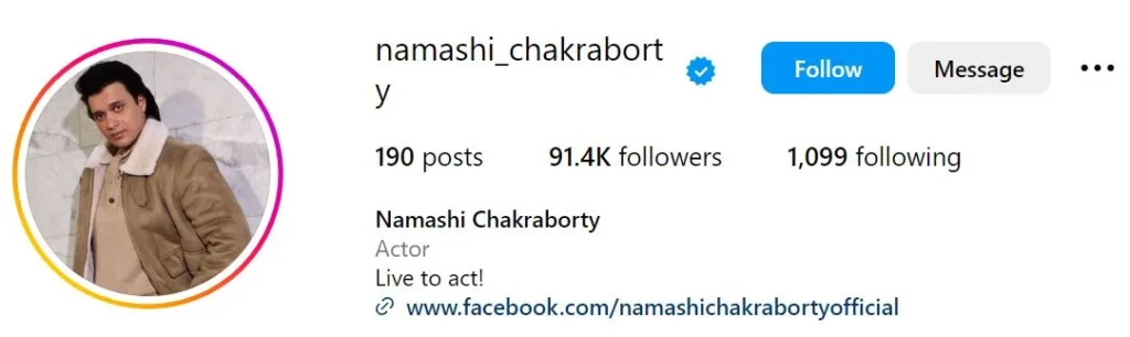 Namashi Chakraborty's Instagram acount