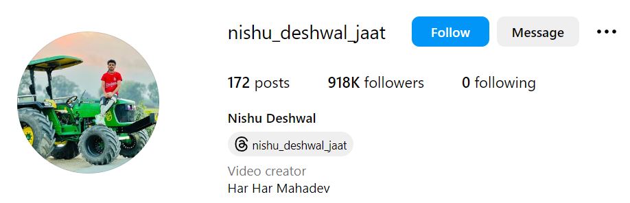 Nishu Deshwal's Instagram account
