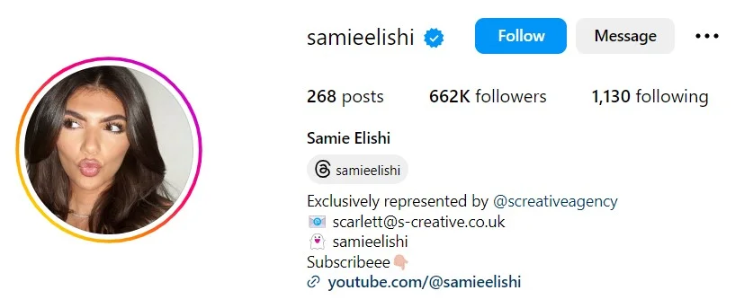 Samie Elishi's IG profile
