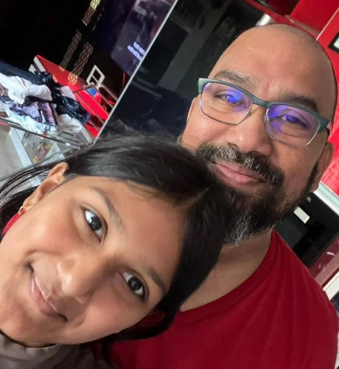 Sareena Noronha's husband Mauris Noronha and daughter Sariah Noronha