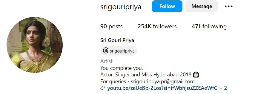 Sri Gouri Priya's Instagram account