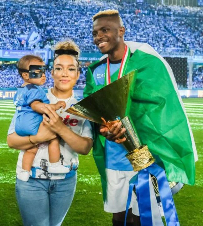 Stefanie Kim Ladewig with her husband Victor Osimhen and daughter Hailey True Osimhen