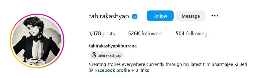 Tahira Kashyap's Instagram account
