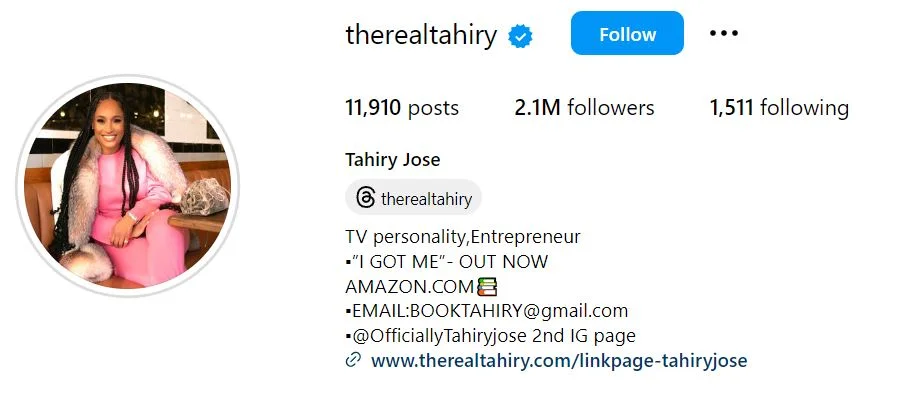 Tahiry Jose's Instagram account