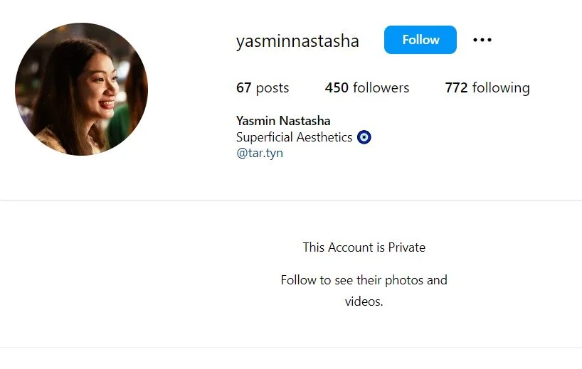 Tengku Yasmin Natasha's Instagram account