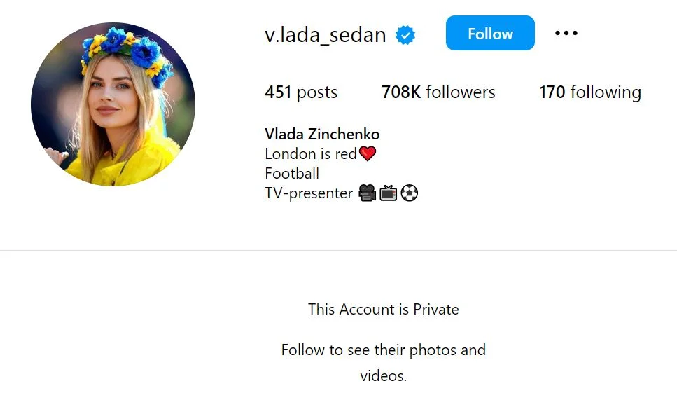 Vlada Zinchenko's Instagram account
