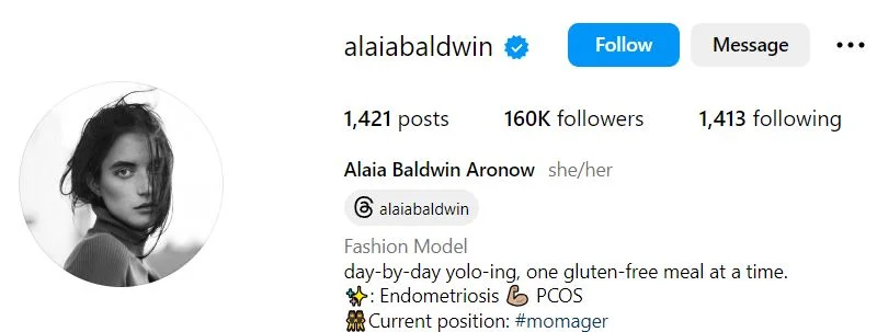 Alaia Baldwin's Instagram account